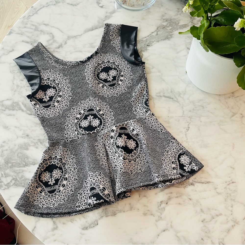 NEW Peplum Black and White Top
